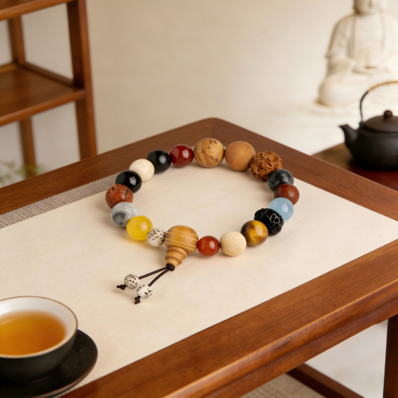 Multi-jewel Bodhi 18-seed bracelet